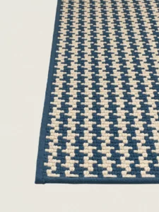 Buitenkleed sisal look beige met kobaltblauw op maat te maken
