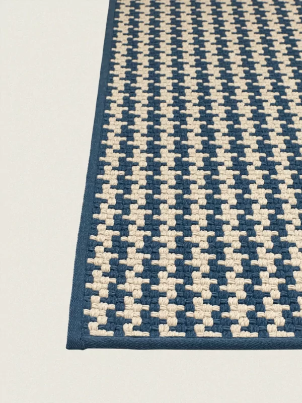 Buitenkleed sisal look beige met kobaltblauw op maat te maken