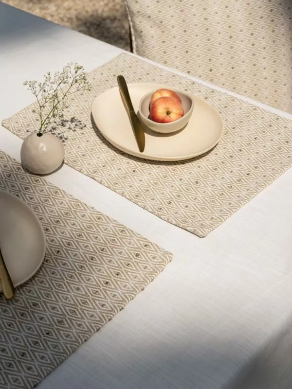 LAZE outdoor tablecloth 'misty' white and placemats diamond beige