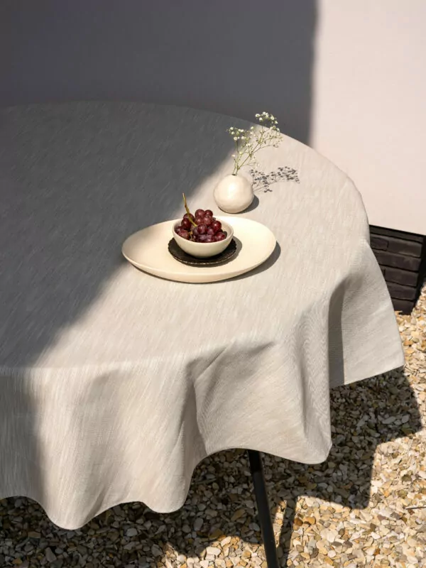 LAZE round outdoor tablecloth ‘Misty’ beige – 165 cmm