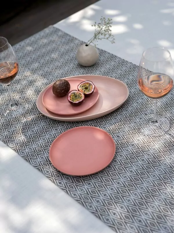 LAZE outdoor tablecloth Misty white and table runner diamond grey